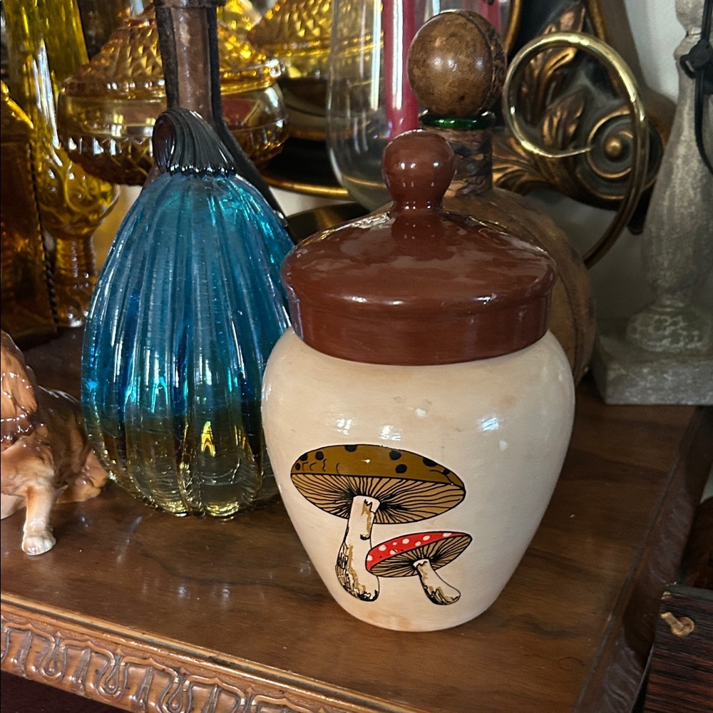 Vintage Mushroom Motif Ceramic Canister Jar